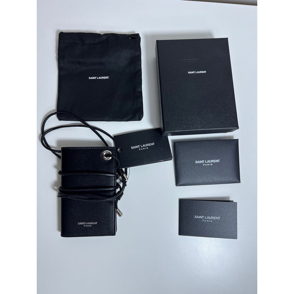 Saint Laurent Smooth Leather Black Lanyard Card Case Wallet